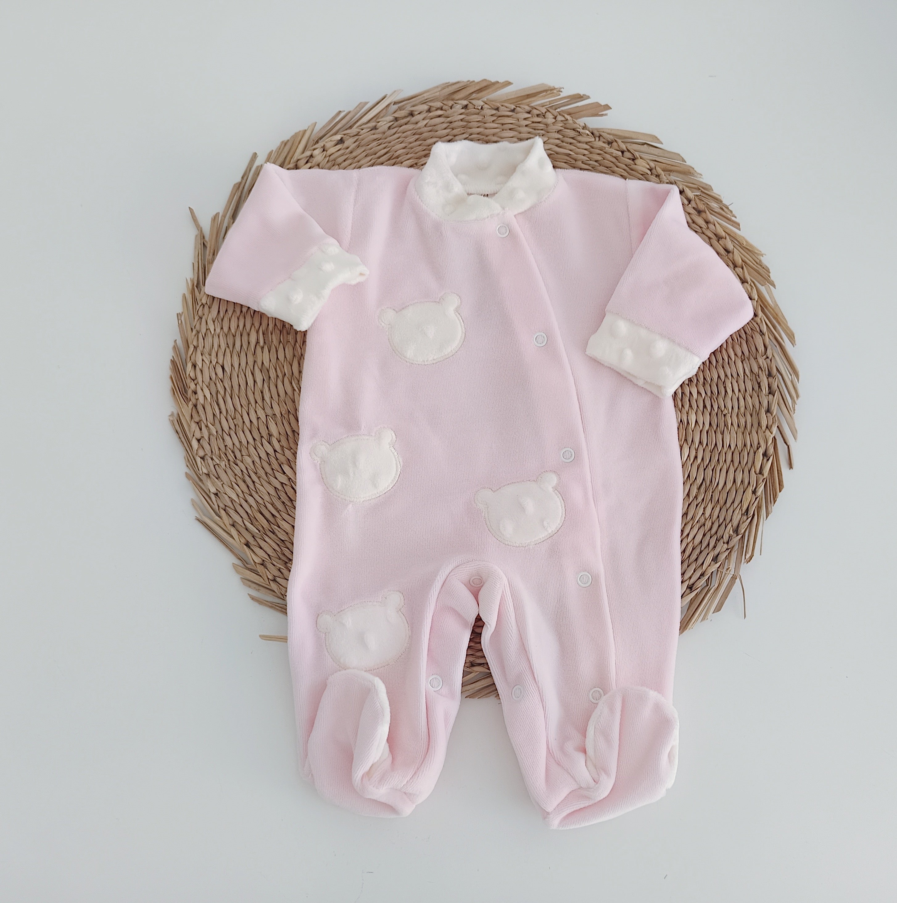 Babygrow de Veludo Caras de Ursos Rosa