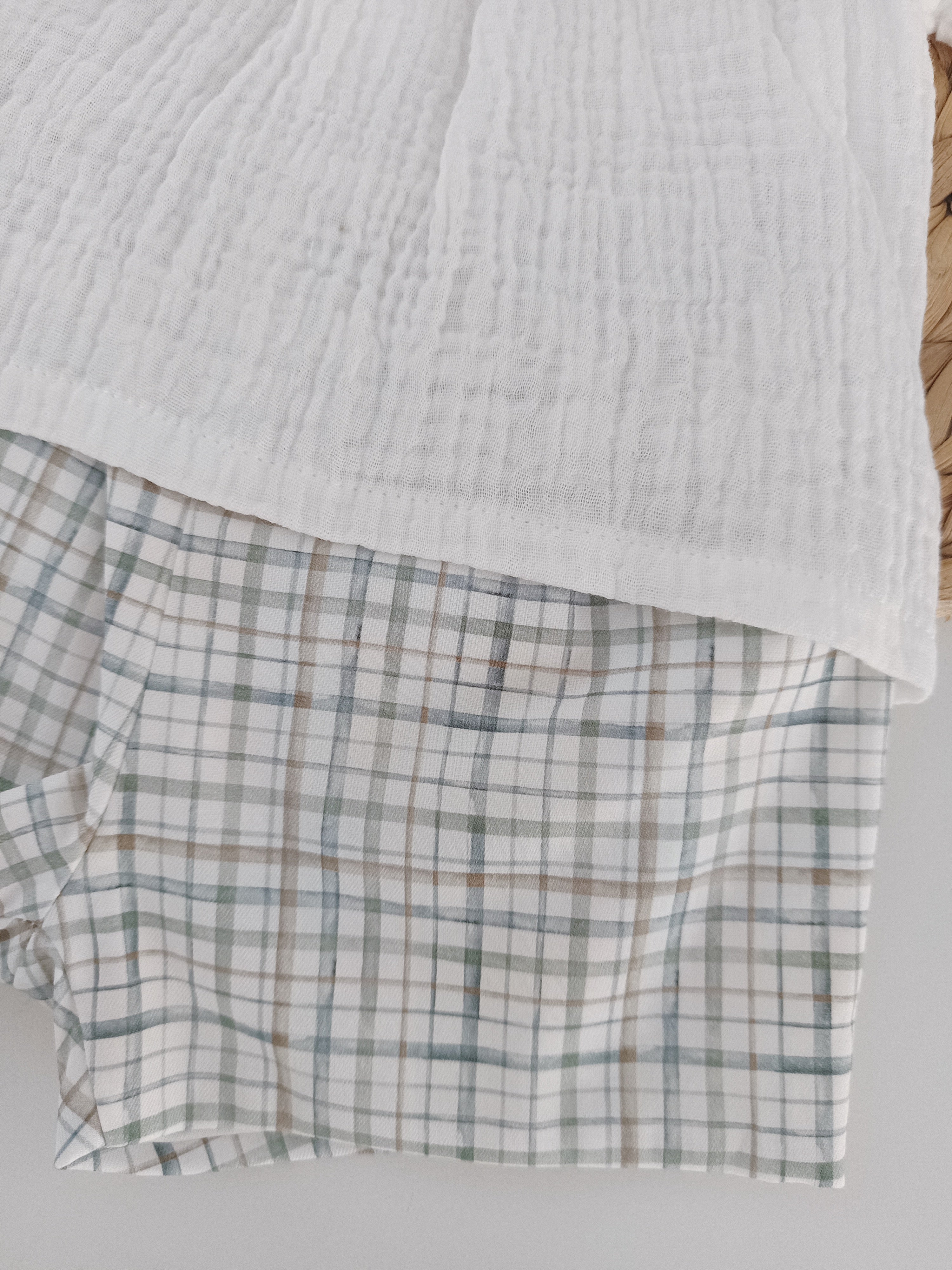 Calções com camisola Musselina Xadrez Azul