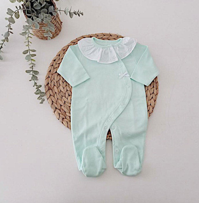 Babygrow Basic Lacinho Gola de Folho Verde Água