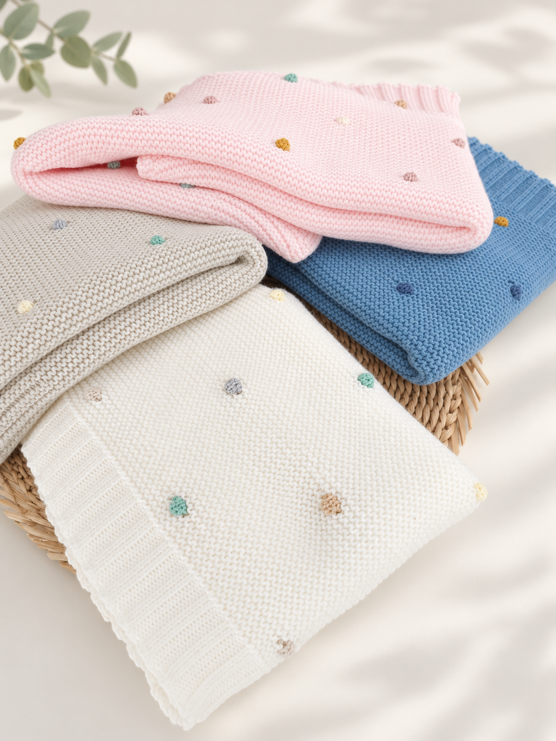 Manta de Malha para Bebé Pompons Coloridos várias cores