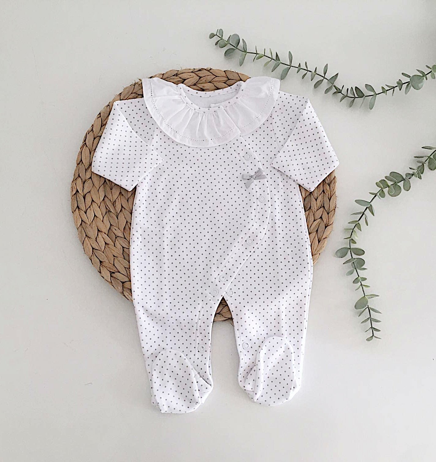 Babygrow Algodão Gola Pintinhas Cinza