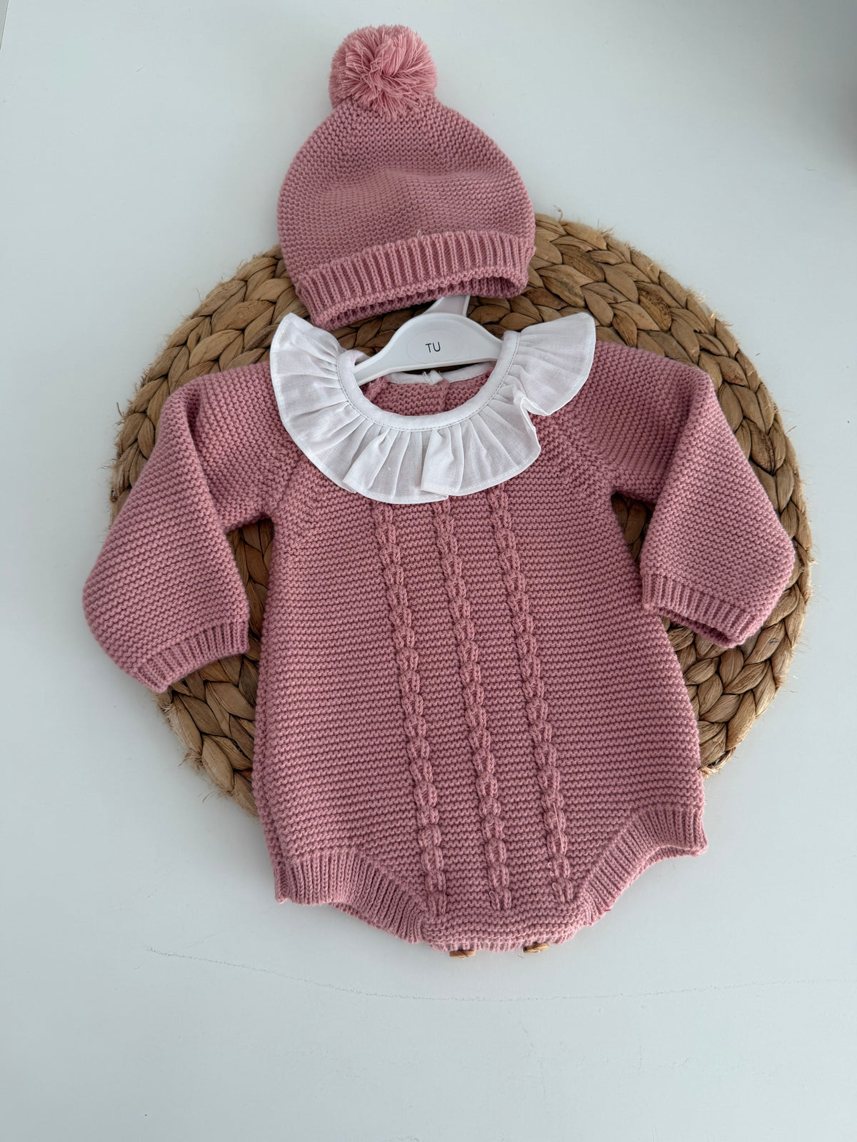 Fofo de Malha com Gola e Gorro Pompom Rosa Velho