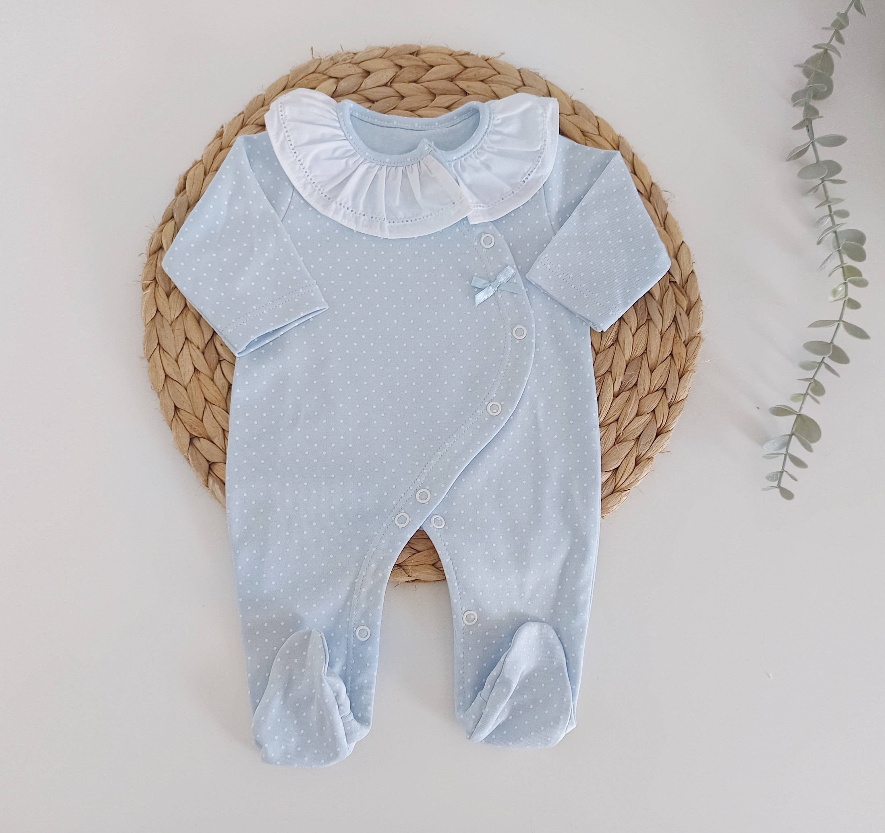 Babygrow Algodão Gola Pintinhas fundo Azul