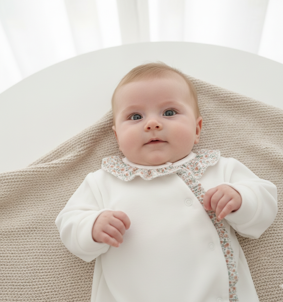 Babygrow Folho e Gola Flores Pérola