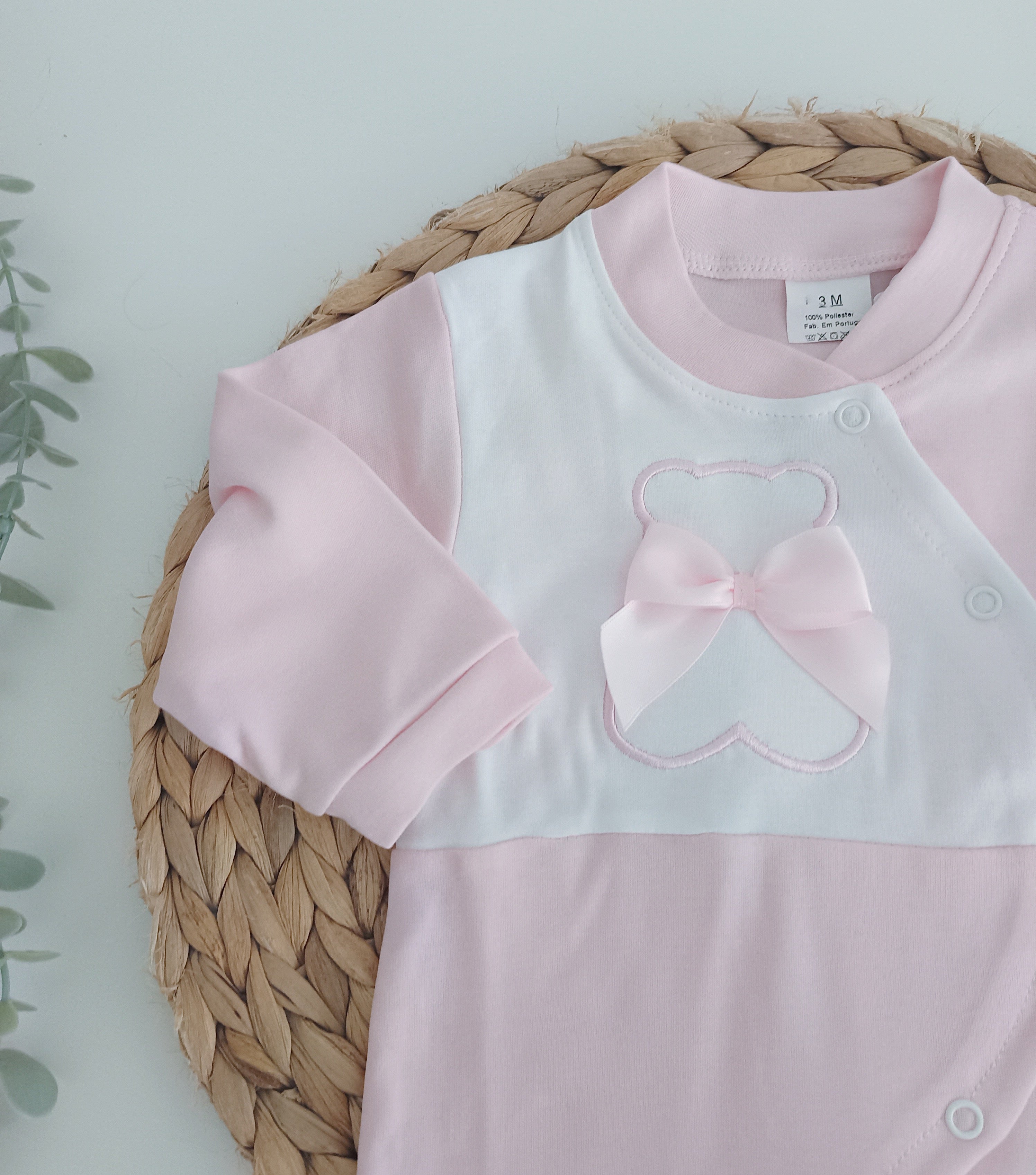 Babygrow Algodão Urso Laço Rosa