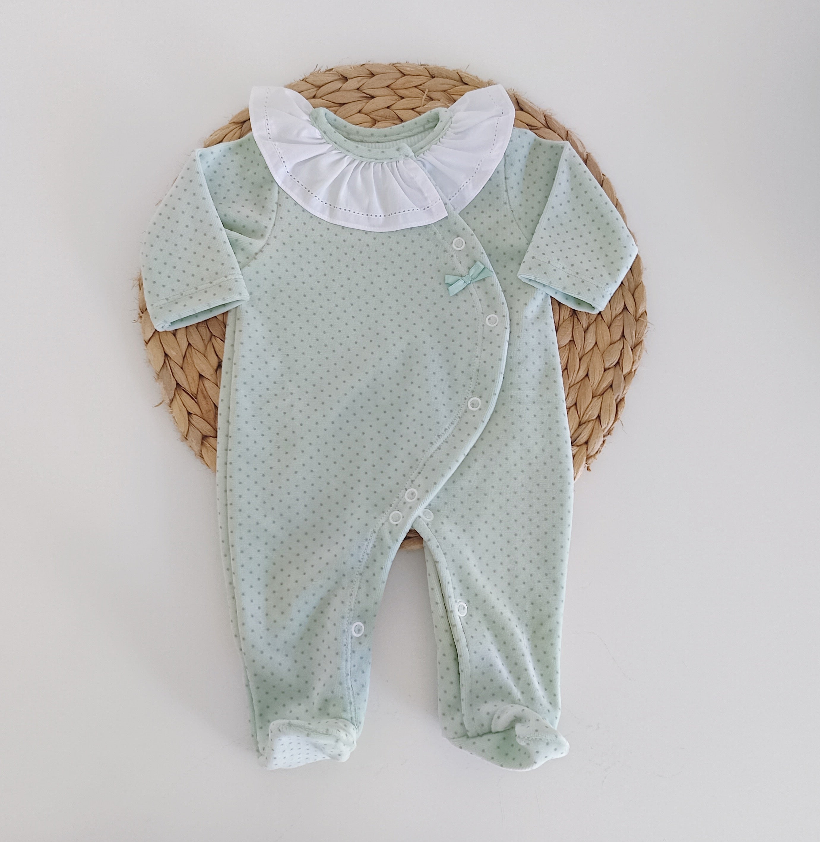 Babygrow Veludo Basic Pintinhas Gola Verde