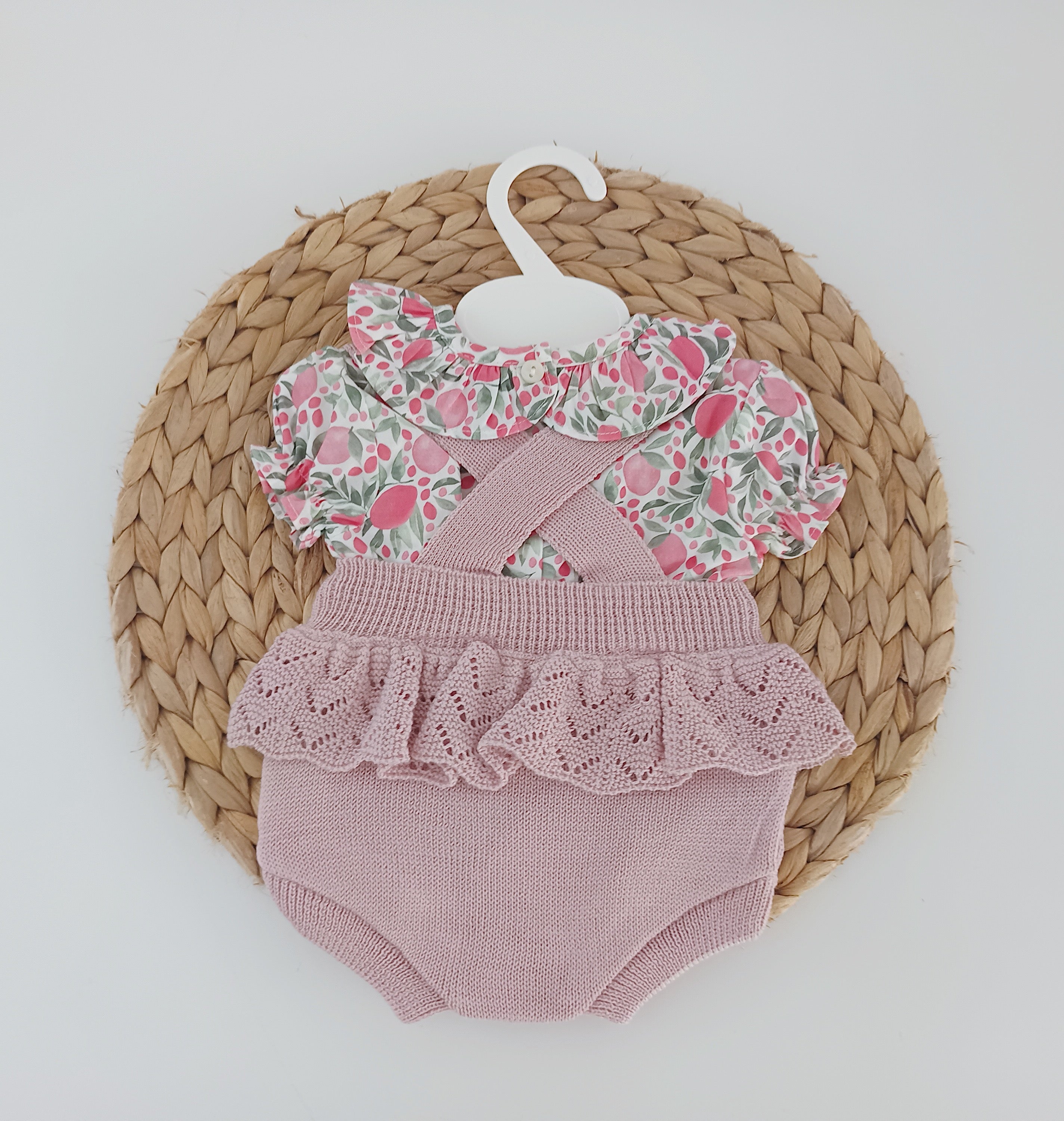 Fofo de Malha com Blusa Flores Manga Curta Rosa Velho