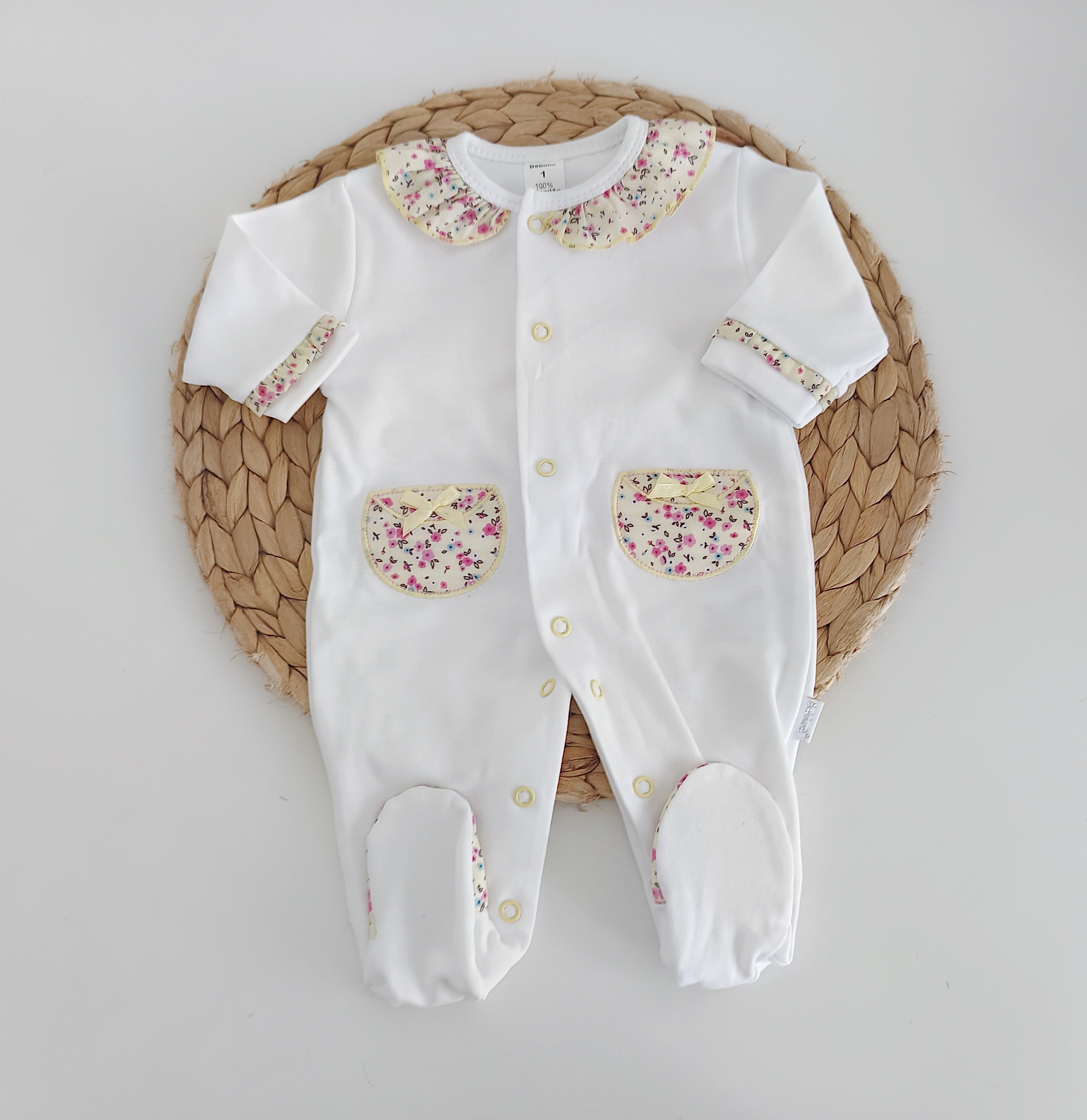Babygrow Algodão Bolso Flores Amarelo
