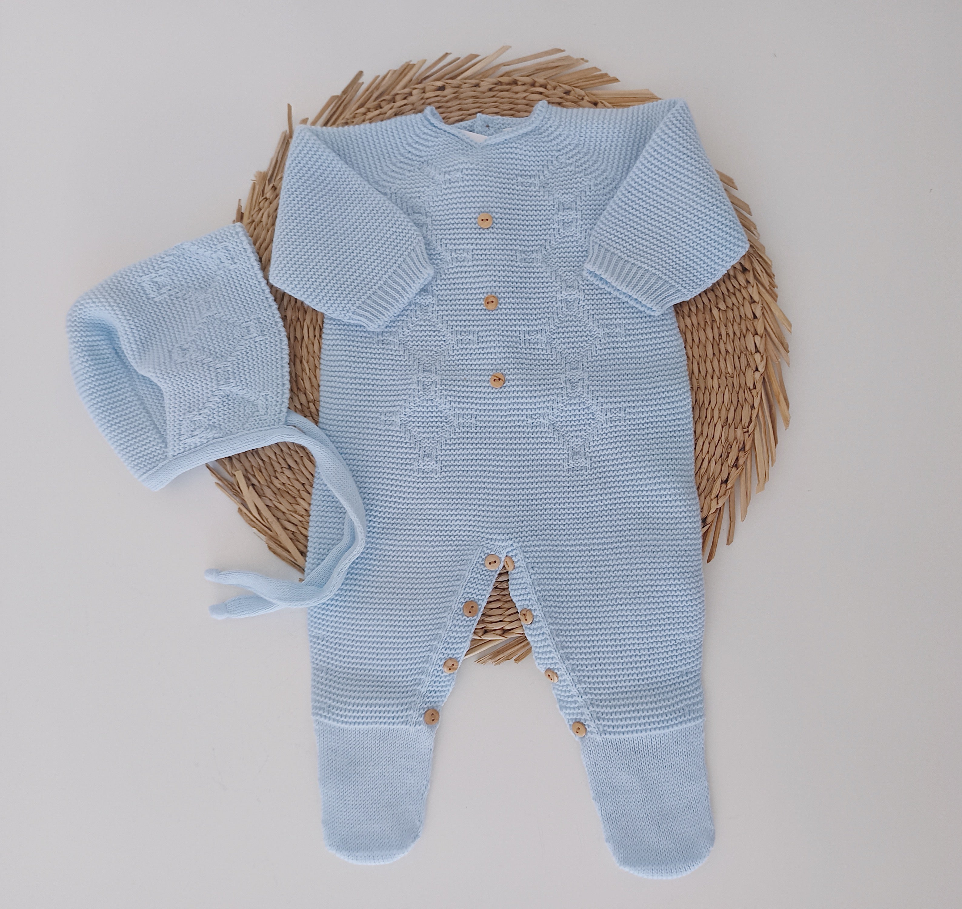 Babygrow de Malha Botões com touca Azul