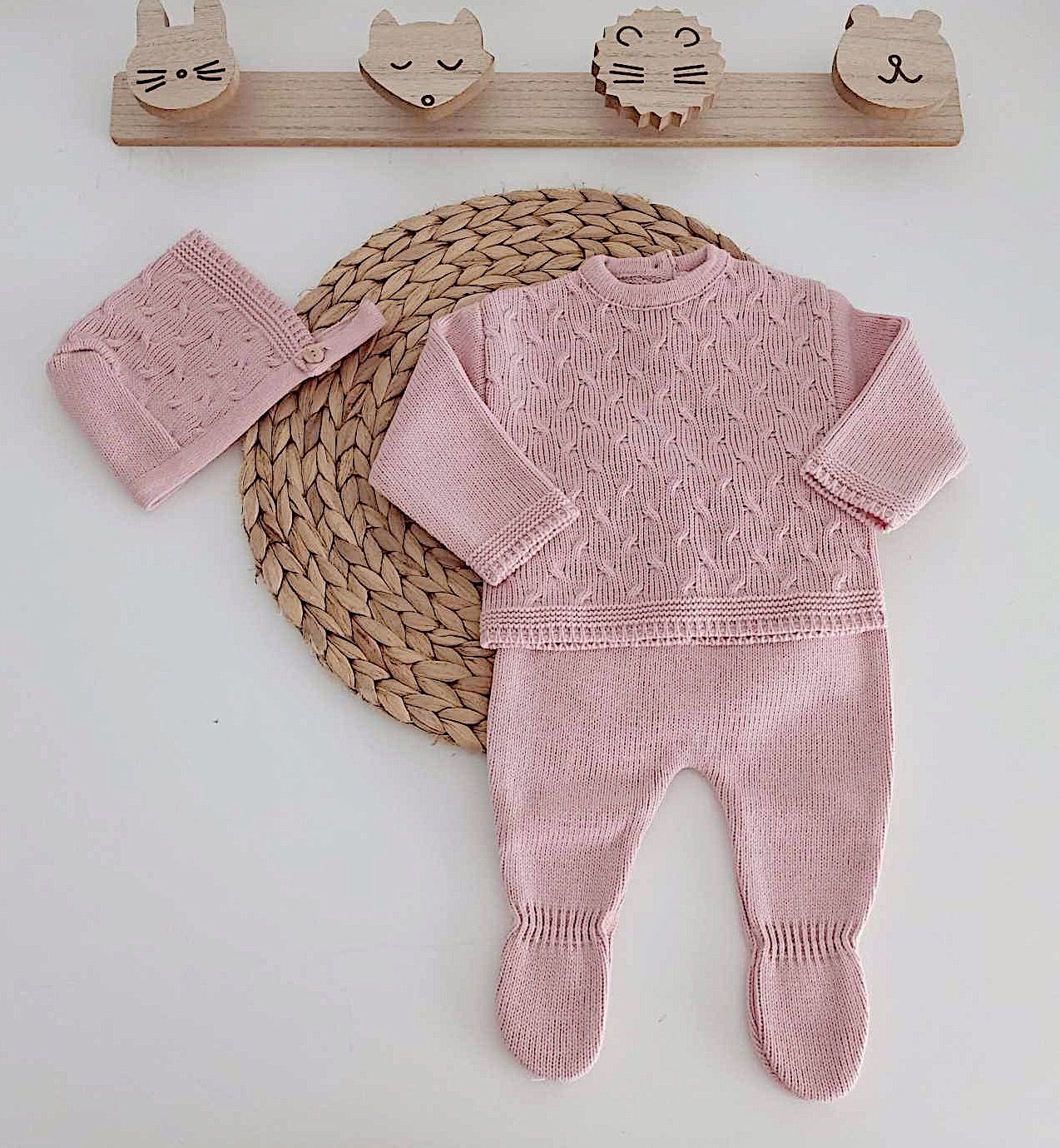 Fato de Malha Básico com Touca Rosa Velho