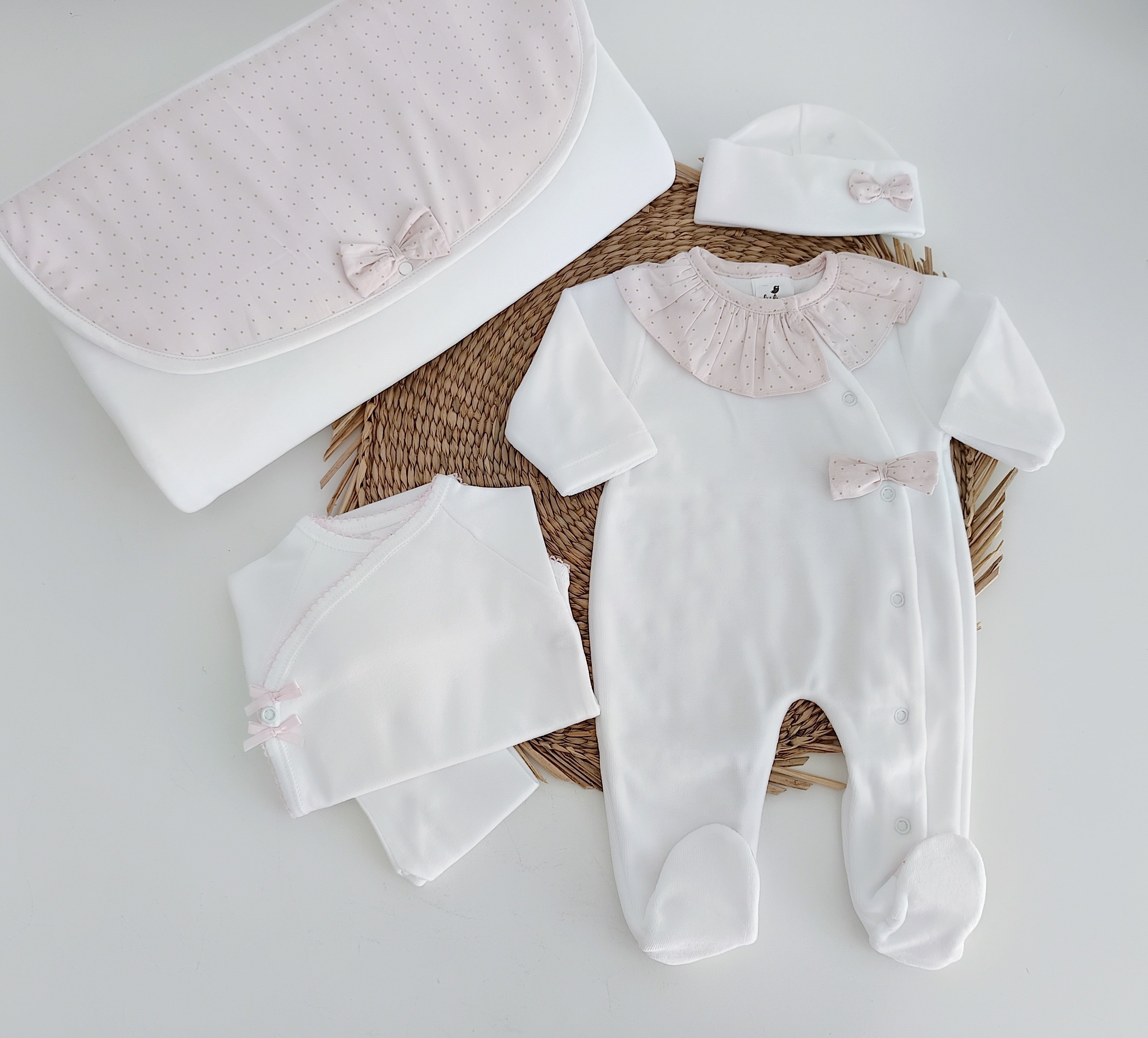 FitFiu Babies Conjunto de Primeira Roupinha Laço com Pintinhas Rosa