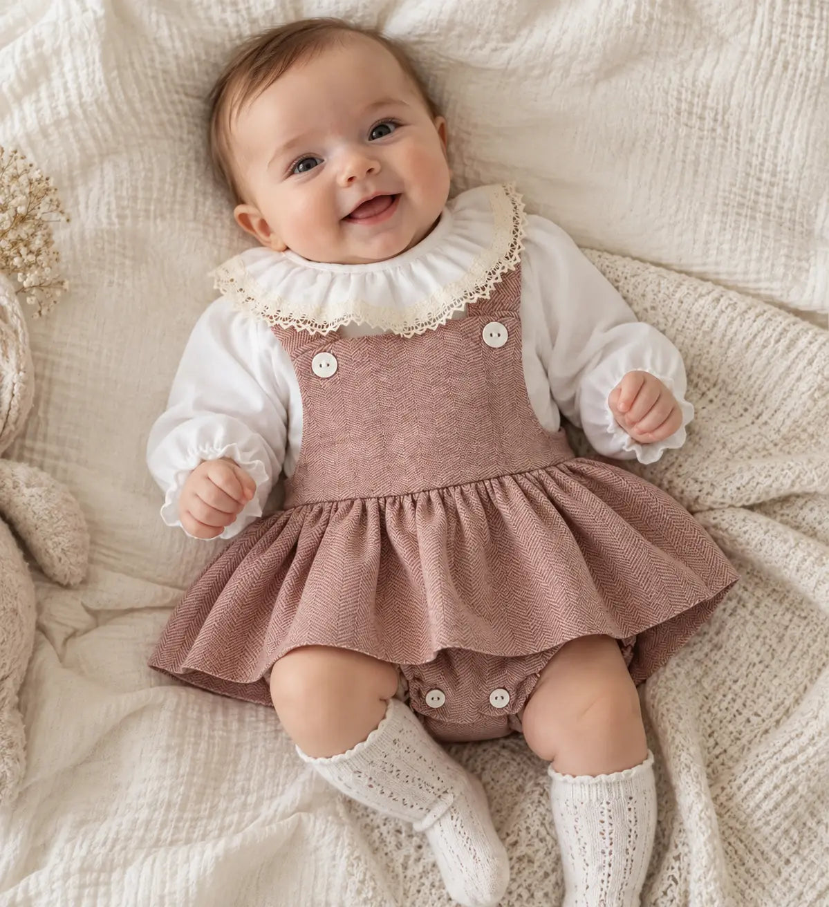 Fofo bebé com Blusa de Renda Rosa Velho