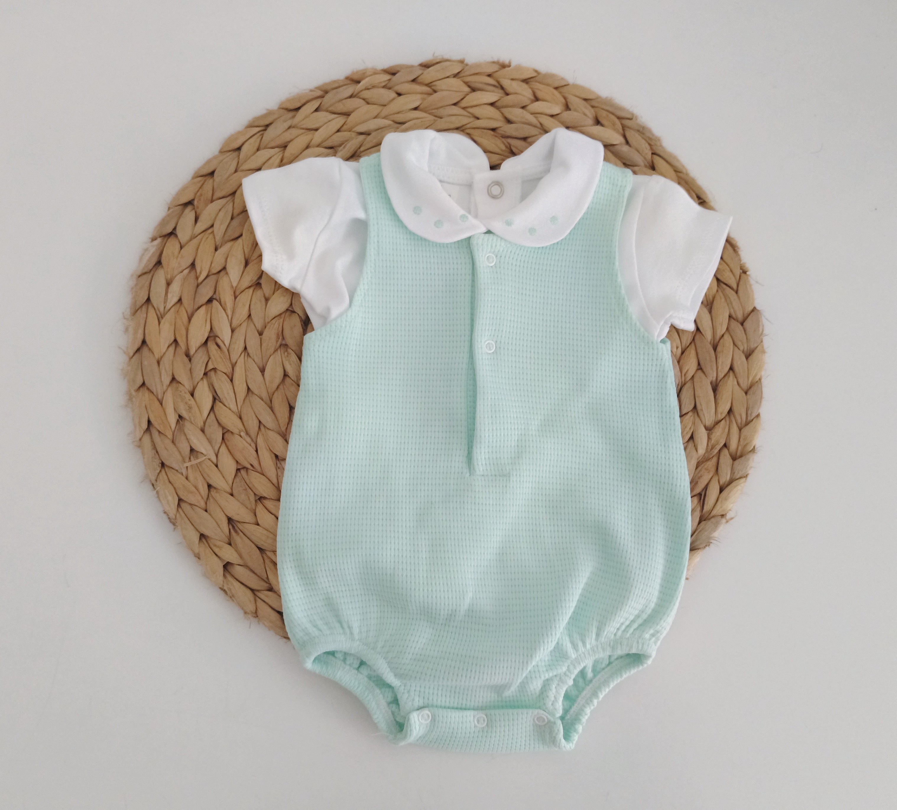 Fofo de Algodão com Camisola de Manga Curta Verde Água