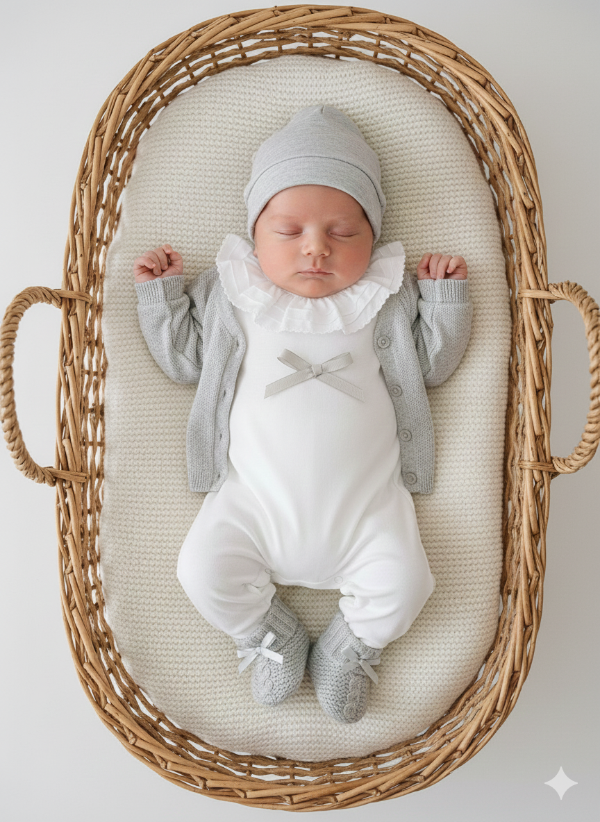 Conjunto de Primeira Roupinha Laço Cinza