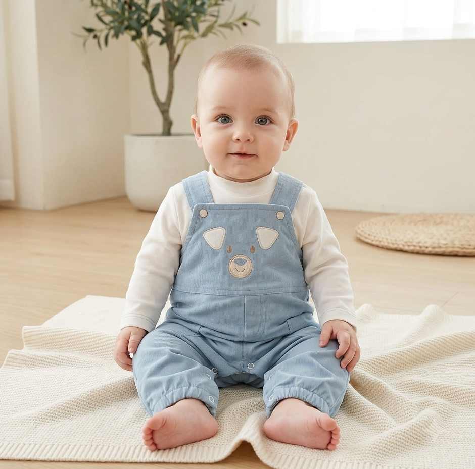 Jardineiras Bombazine com camisola Urso Azul
