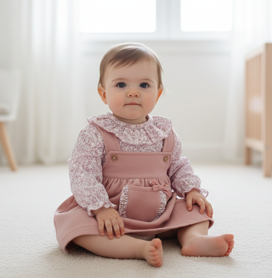 Vestido com Blusa Flores Rosa Velho