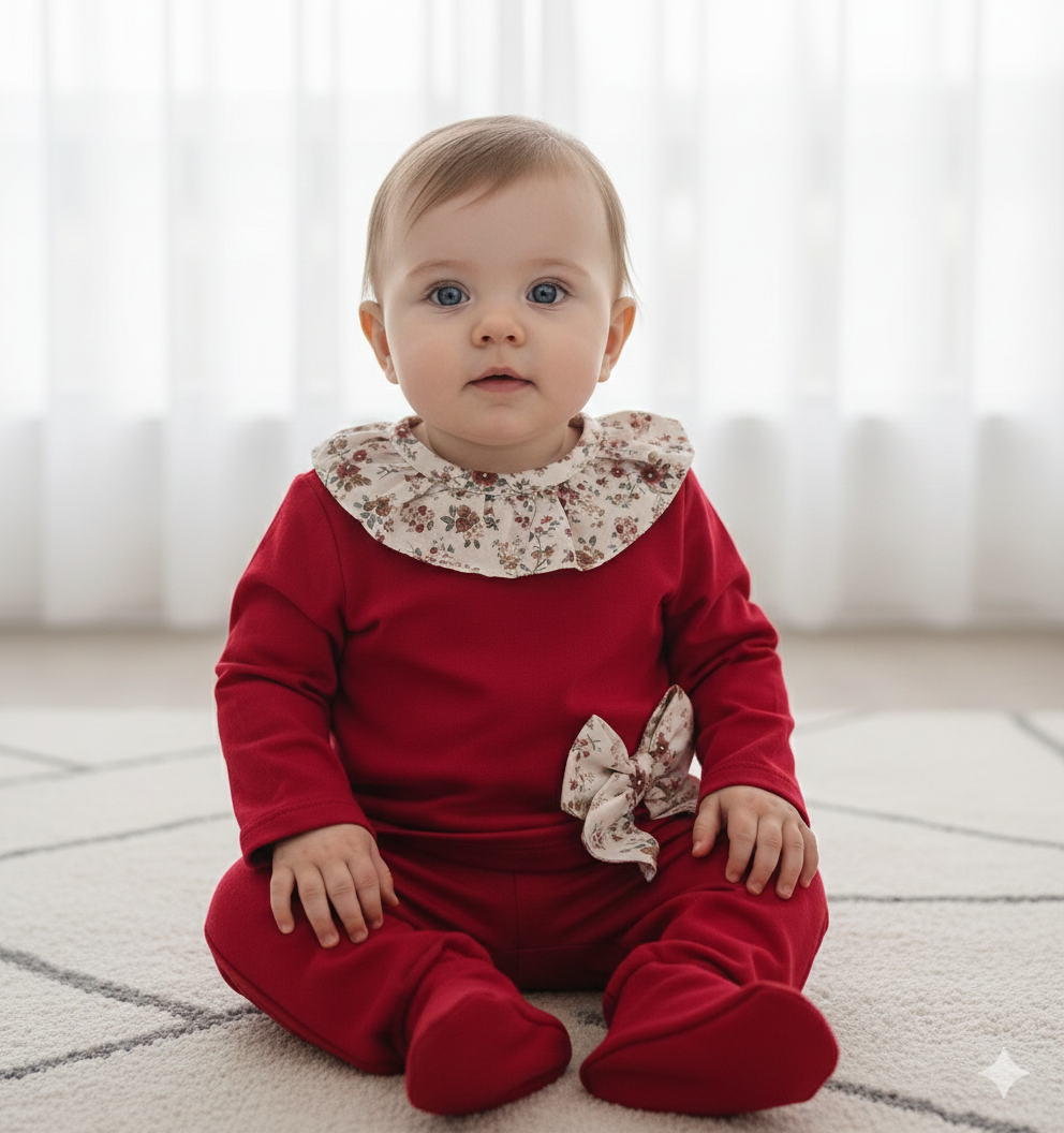 Conjunto Laçarote em baixo Flores Bordeaux
