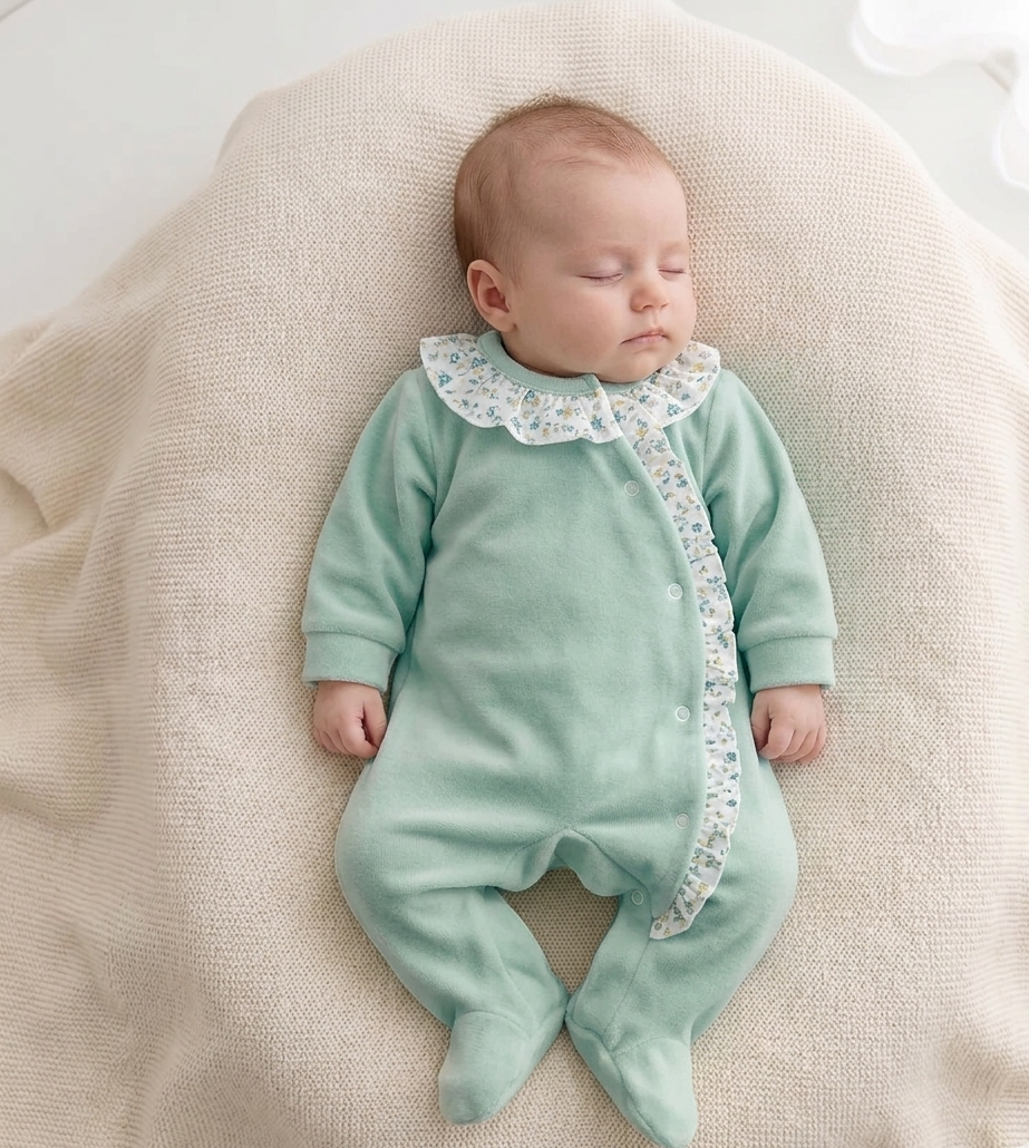 Babygrow Folho e Gola Flores Verde