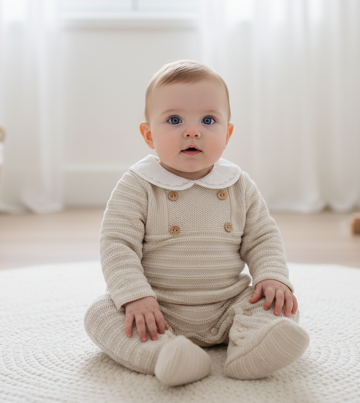 Babygrow de Malha Quatro Botões Areia