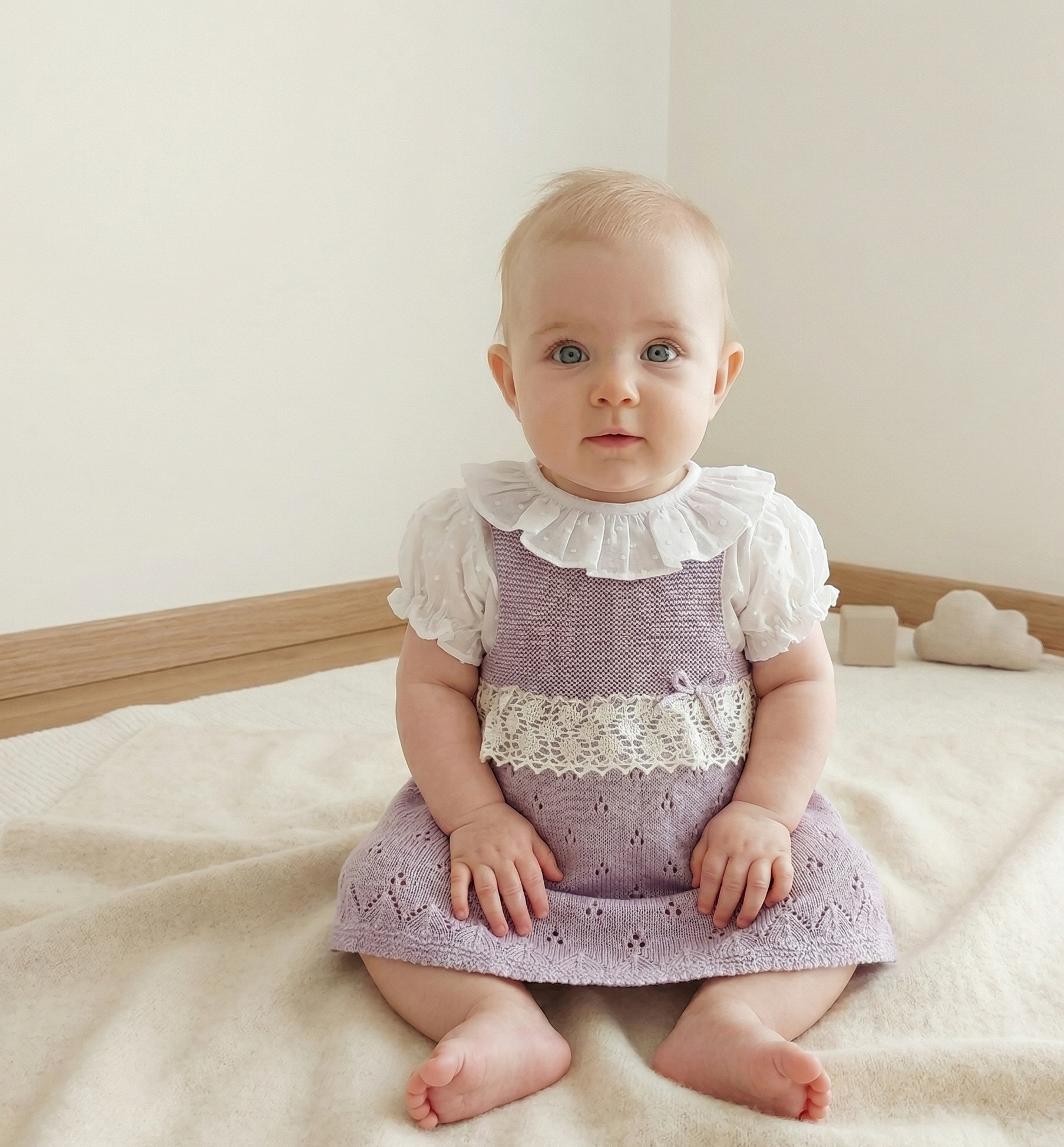 Vestido com Blusa Manga Curta Espiga com Lacinho Lilás