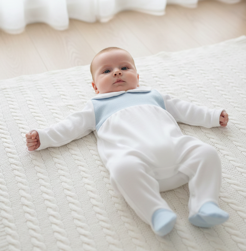 Babygrow com Peitilho em Musselina Azul