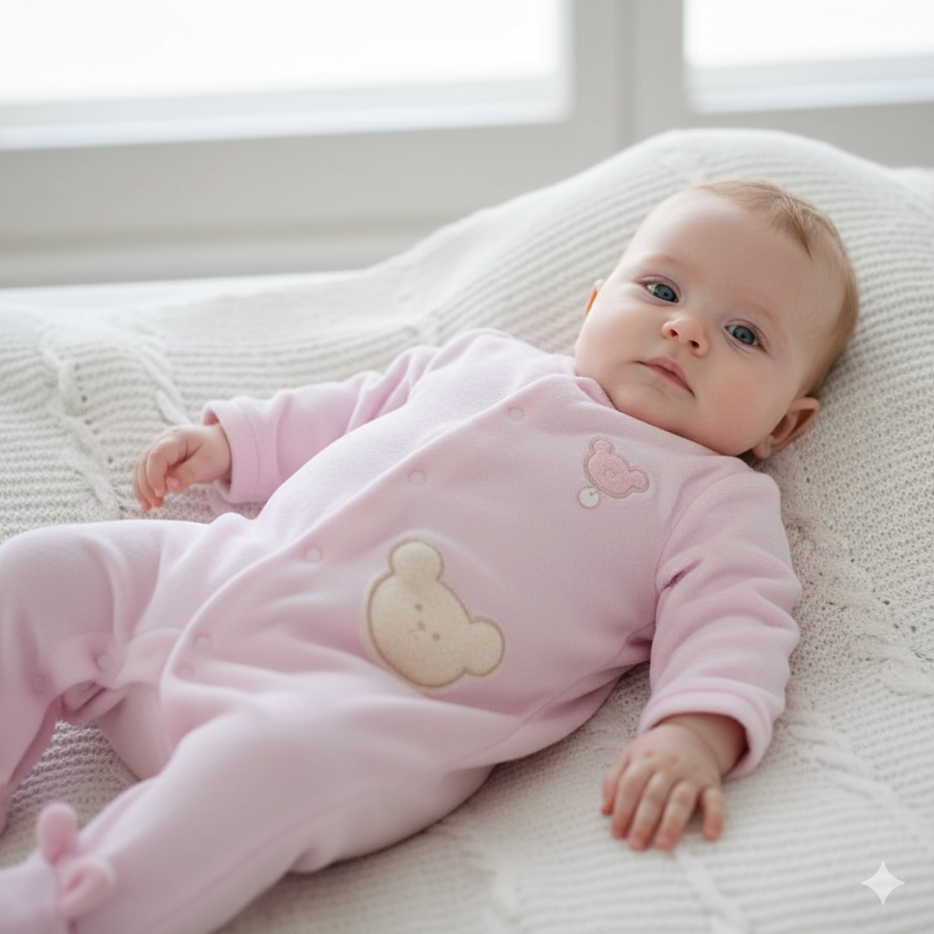 Babygrow Veludo Cara de urso Rosa