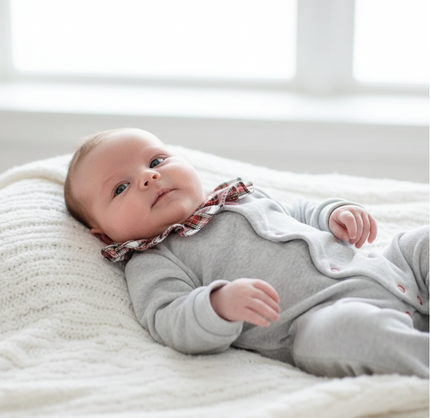 FitFiu Babies® | Babygrow Veludo Gola Folho com Xadrez Vermelho