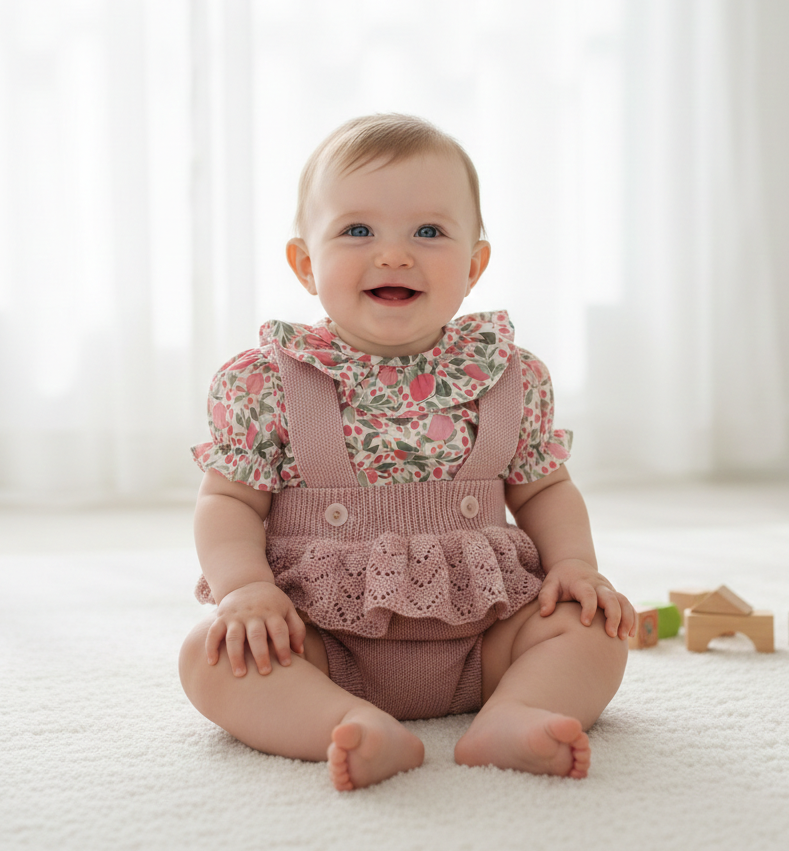 Fofo de Malha com Blusa Flores Manga Curta Rosa Velho