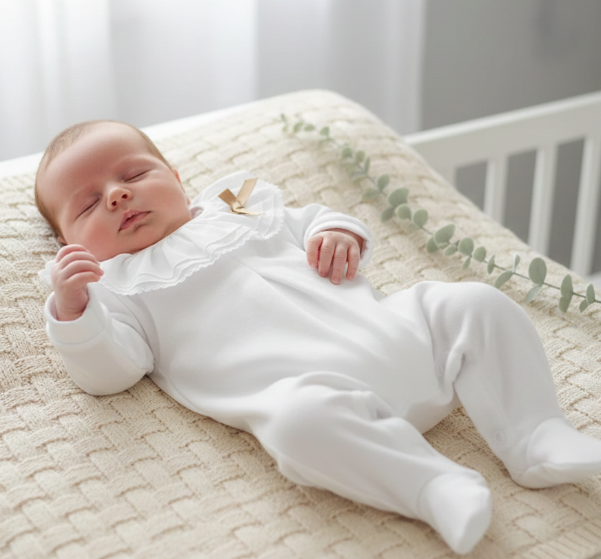 FitFiu Babies® | Babygrow com Gola de Folho e Laço Camel