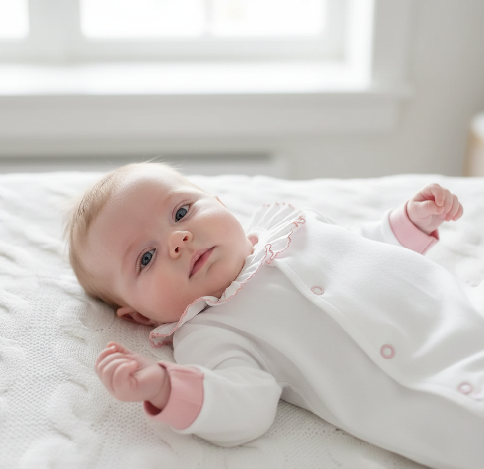 Babygrow Algodão Gola de Folho Picueta Rosa Velho