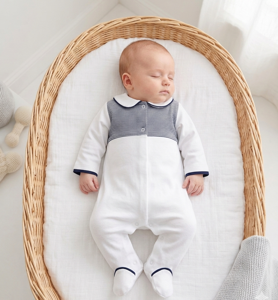 Babygrow Algodão Riscas Branco Marinho