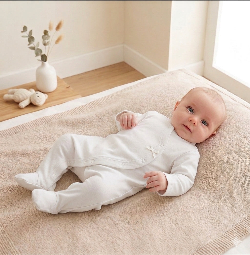 Babygrow Veludo Básico Lacinho Branco