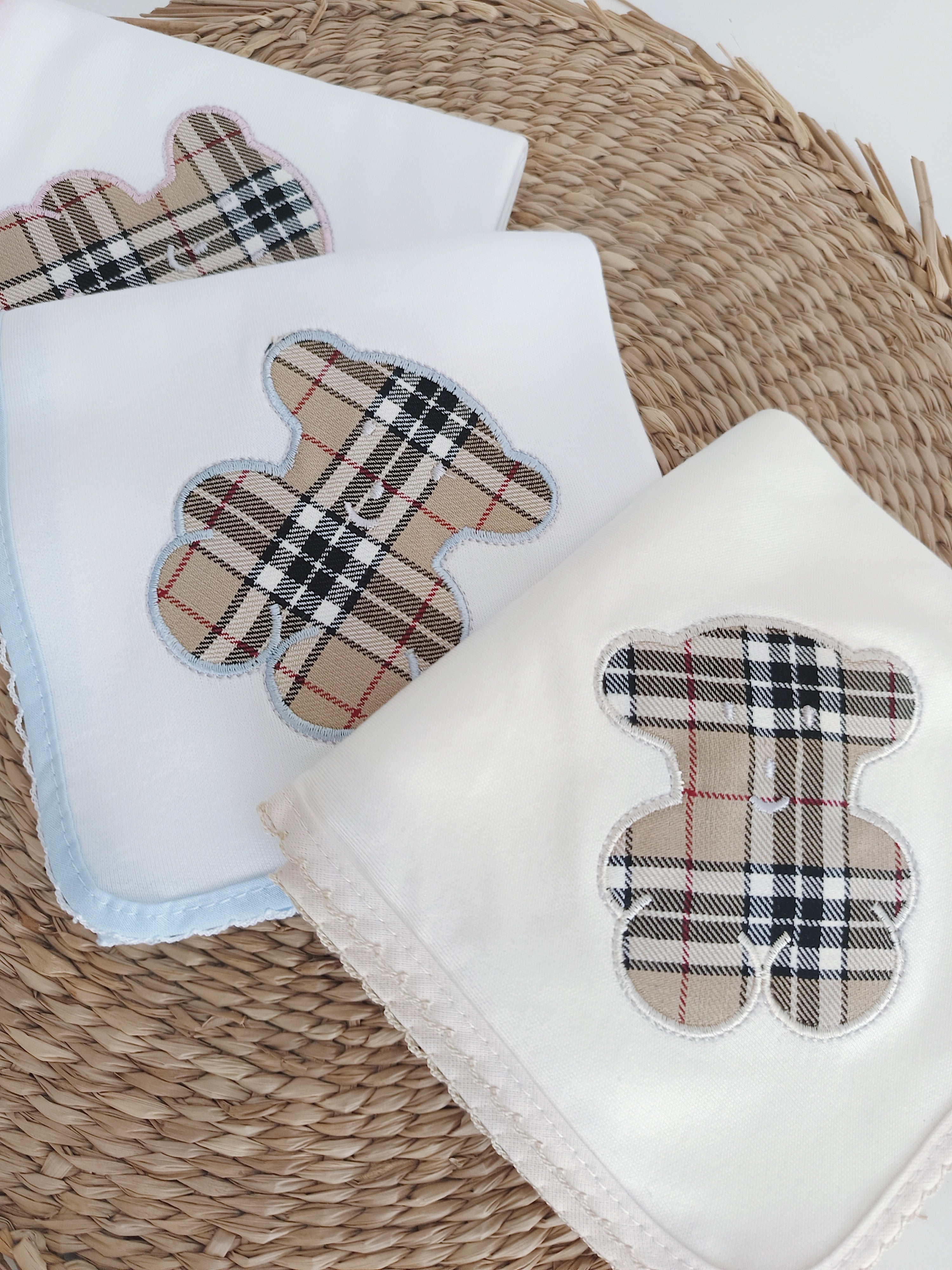 Fralda de pano para Bebé Urso com Tecido Xadrez