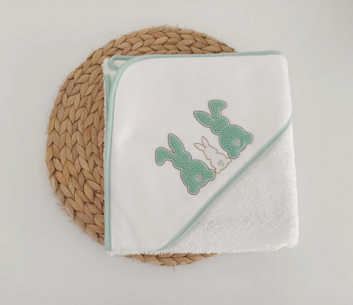 Toalha de banho para Bebé Três Coelhos Verde