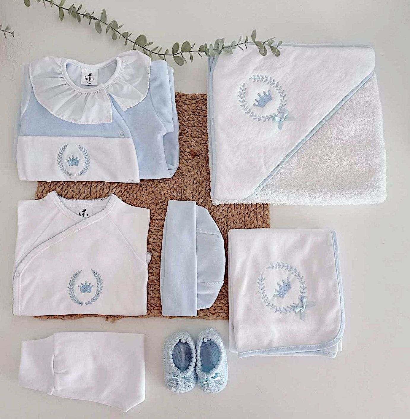 FitFiu Babies® | Kit de Maternidade Veludo Coroa Azul