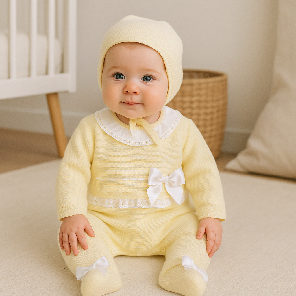 Conjunto de Malha Laços com Touca Amarelo