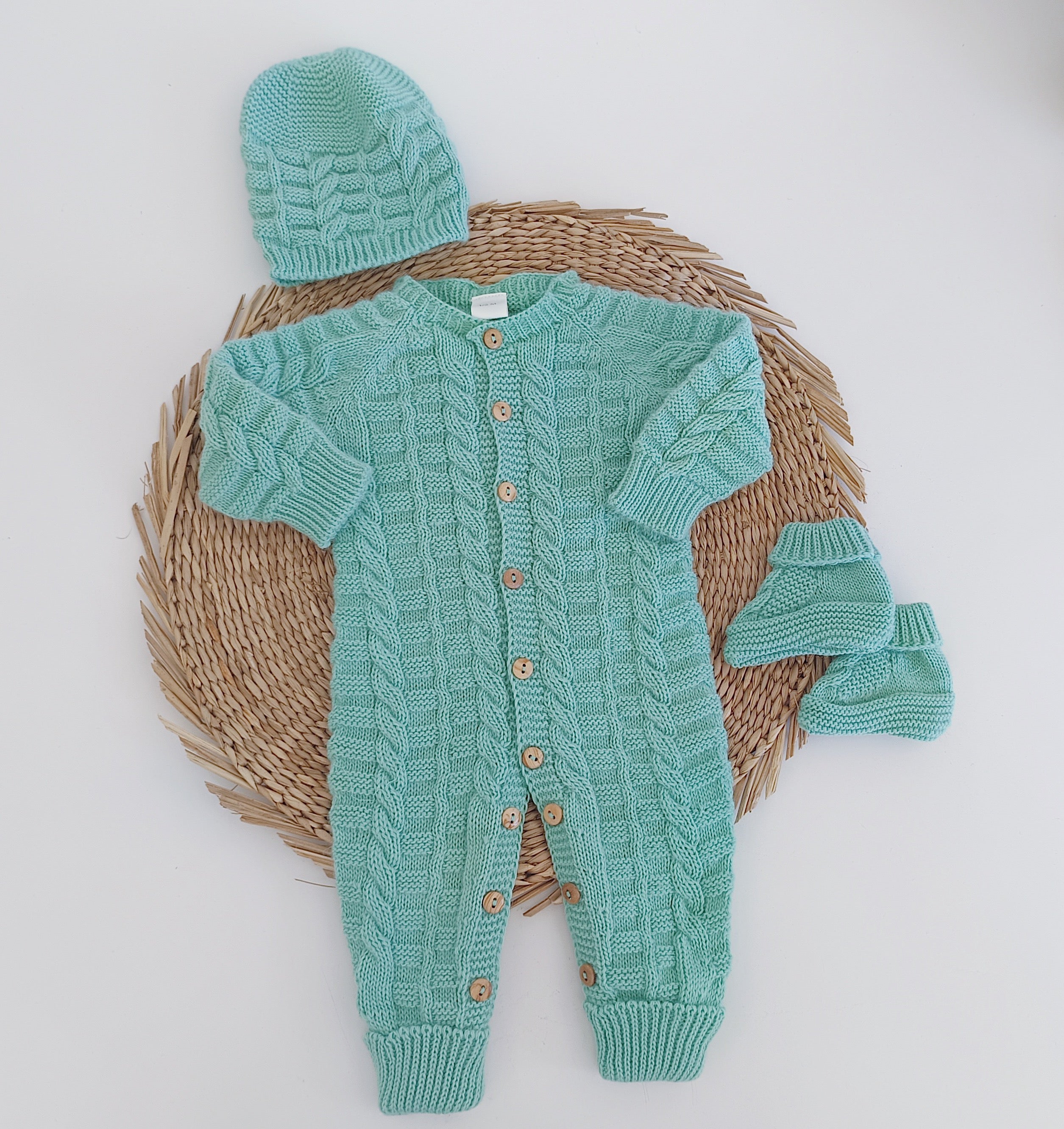 Babygrow de malha com gorro e carapins Verde