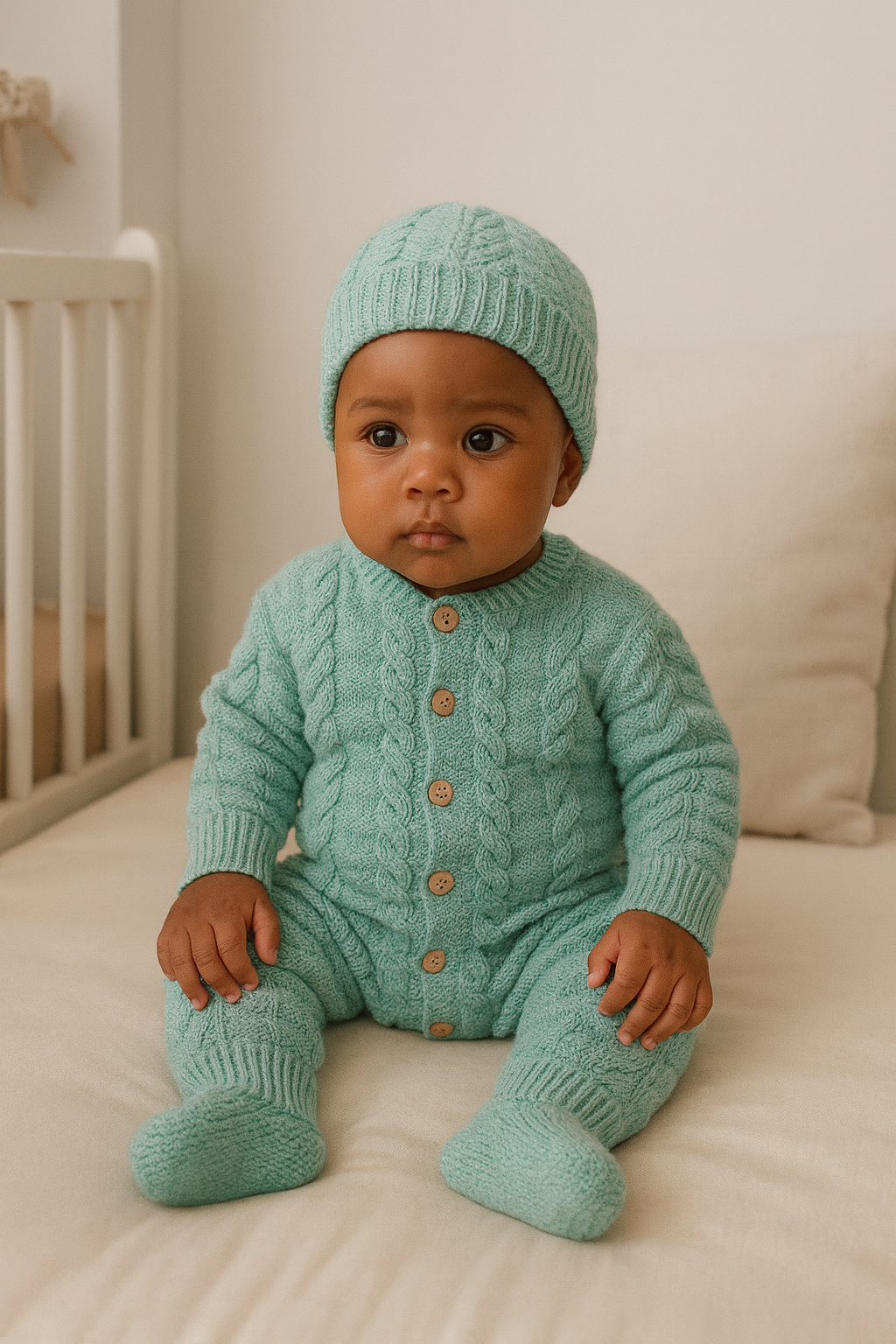 Babygrow de malha com gorro e carapins Verde
