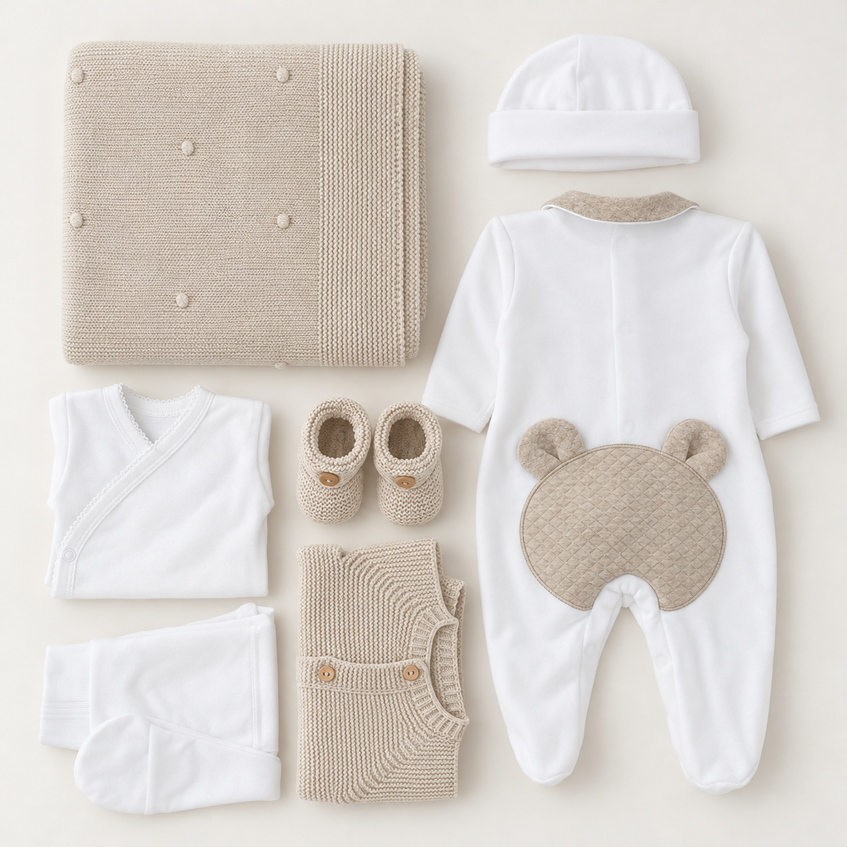 FitFiu Babies® |  Conjunto Primeira Roupinha Urso Orelhas Areia
