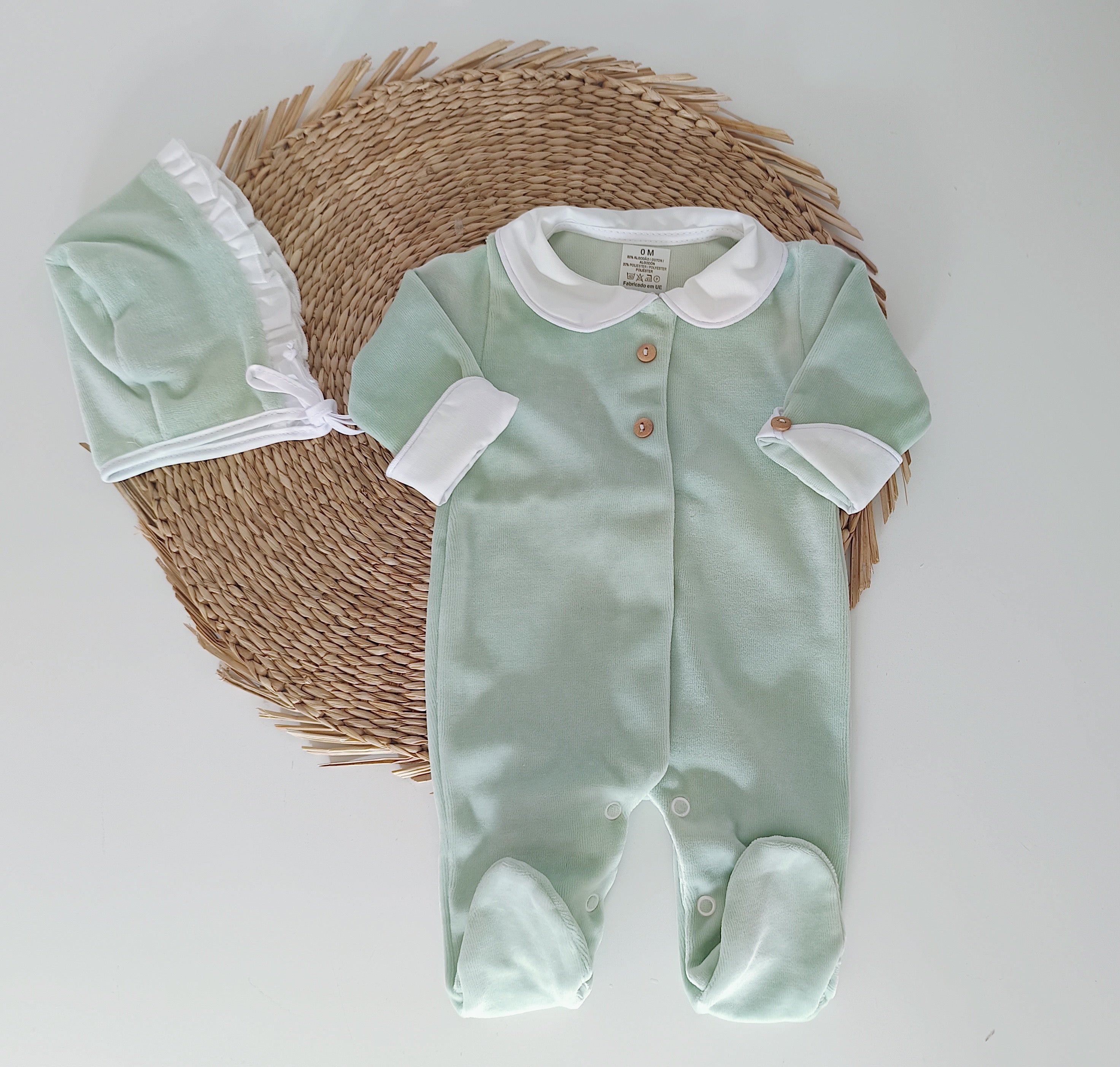 Babygrow Veludo com Touca Botões Verde