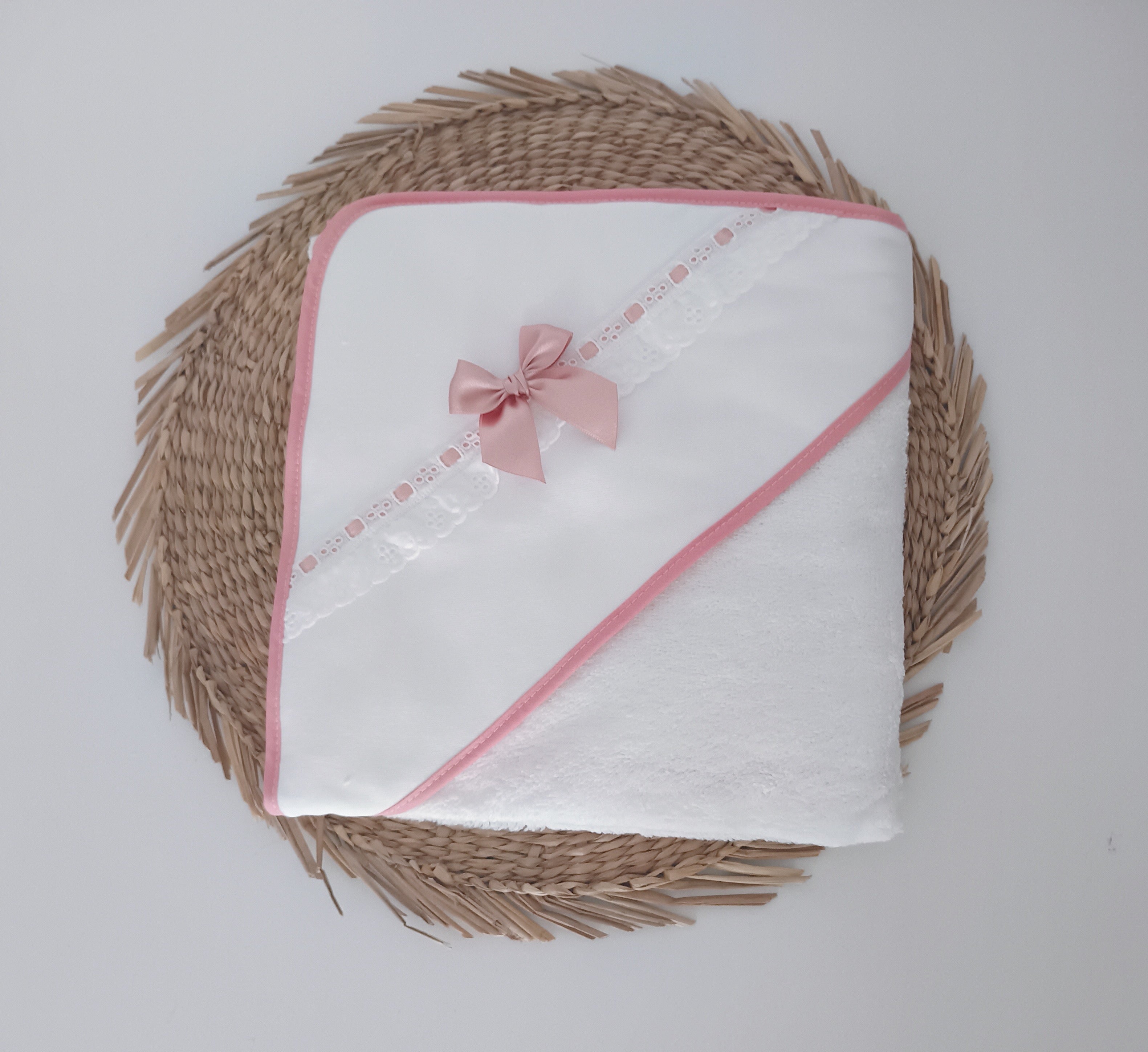 Toalha de banho Bebé Folho Renda Rosa Velho