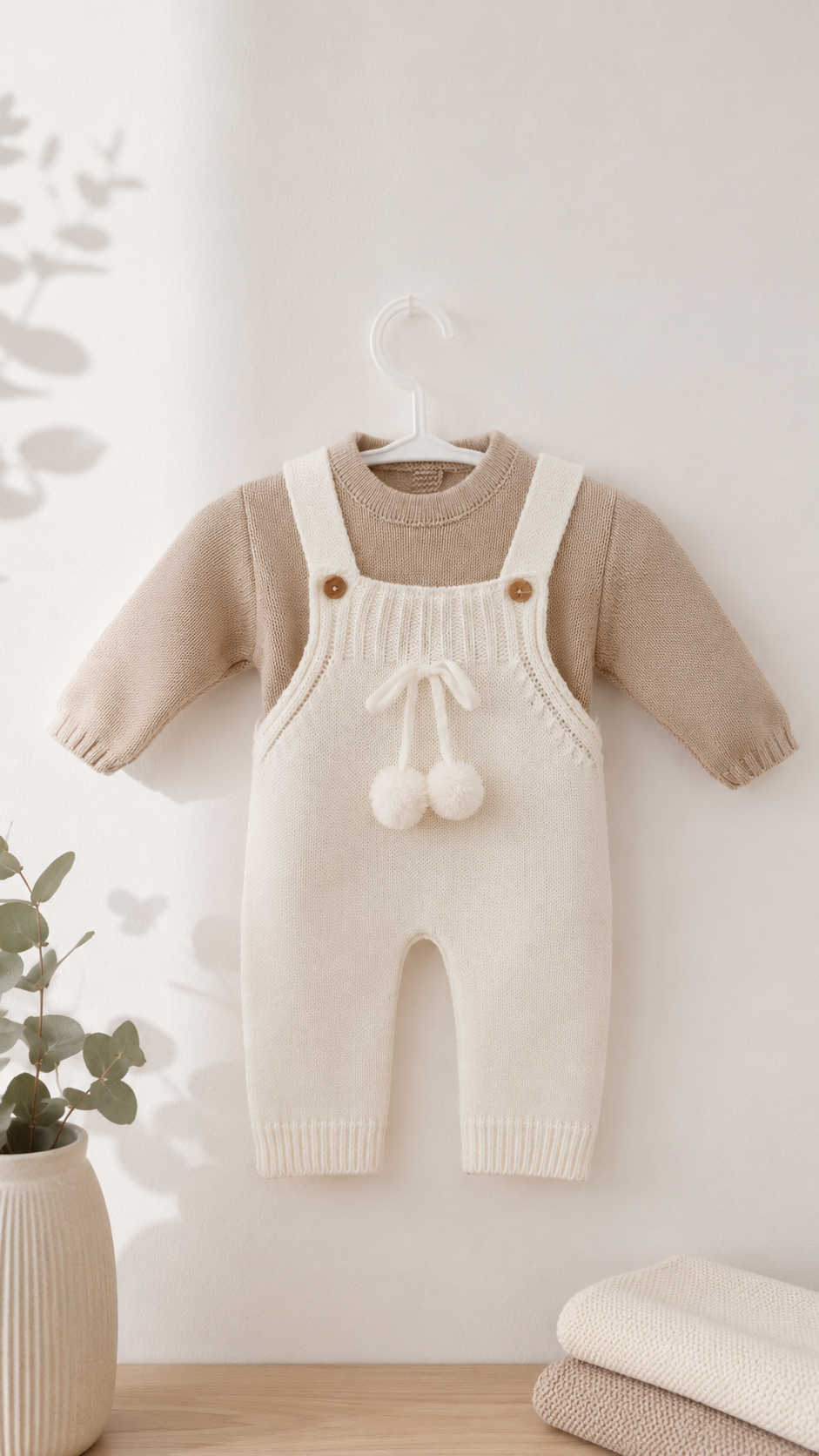 Jardineira de Malha com Camisola Pompons Pérola