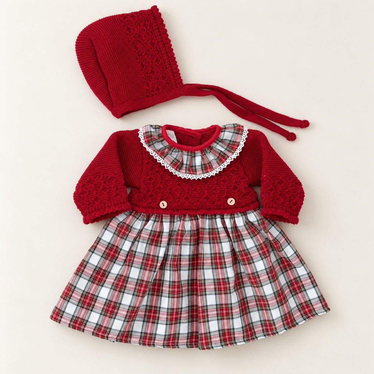 Vestido de Tecido e Malha Xadrez Vermelho