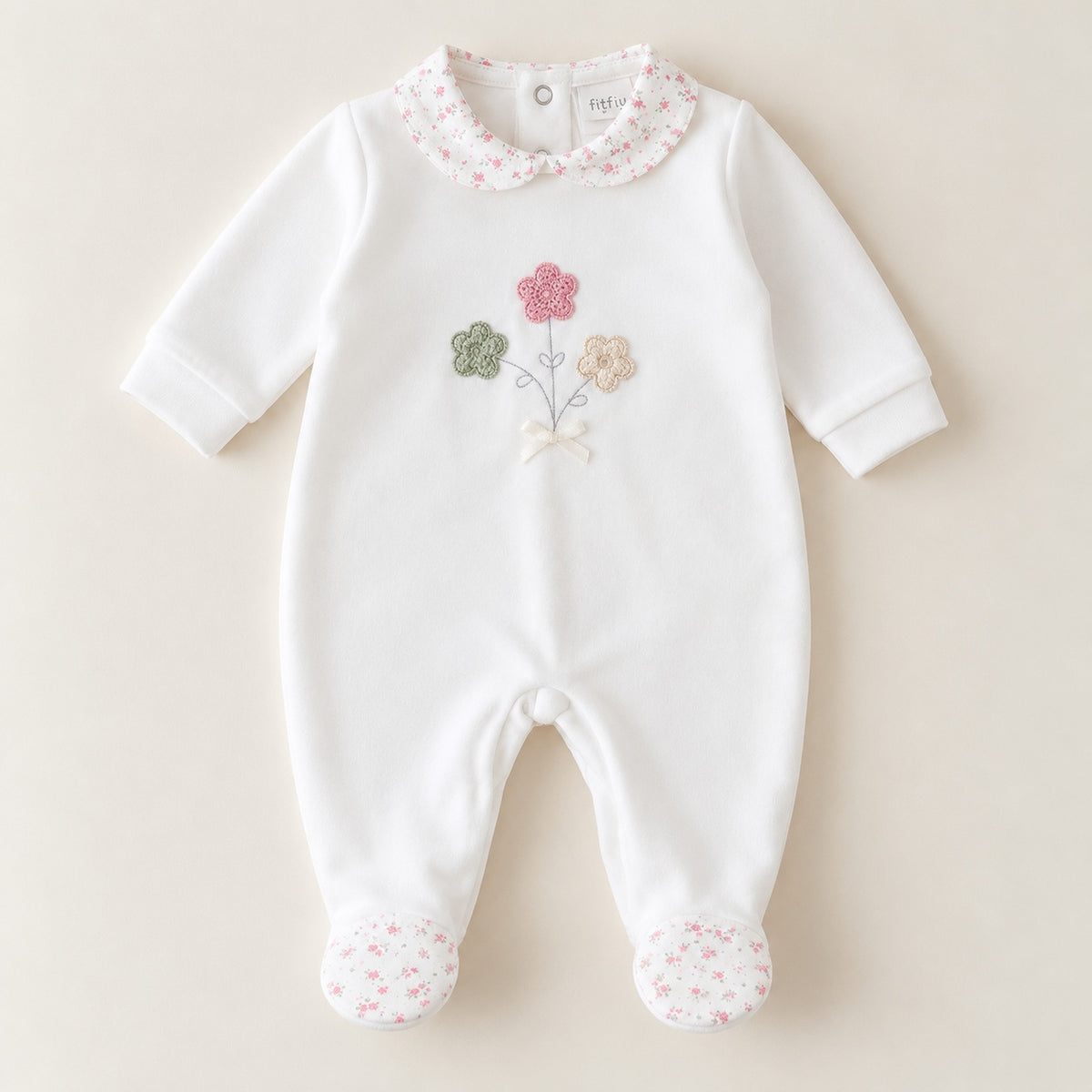 Fit Fiu Babies® | Conjunto Babygrow Toalha de banho e Fralda Flores