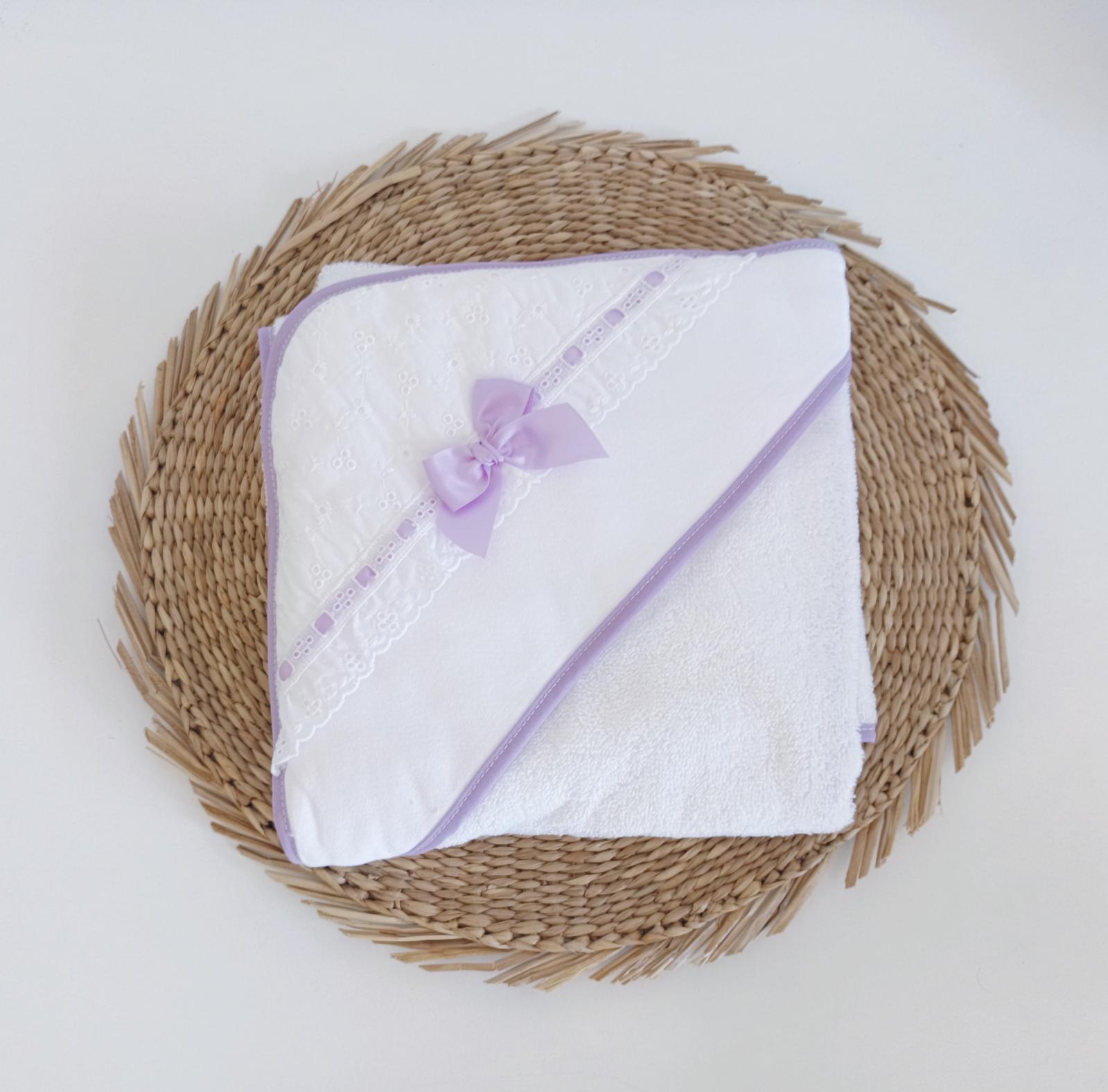 Toalha de banho Bebé Bordado Inglês Lilás