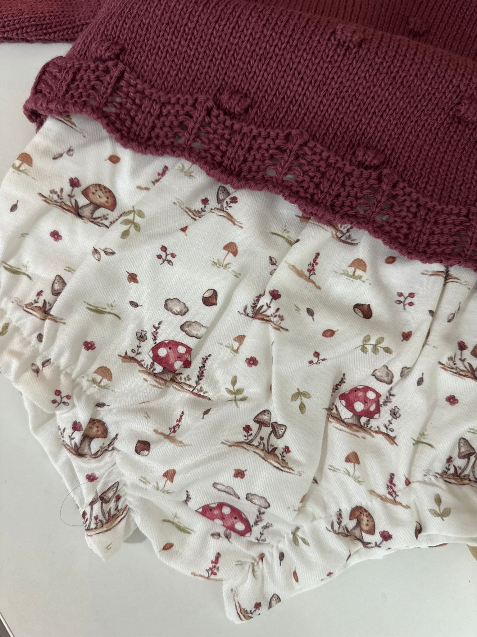 Tapa Fraldas com Camisola de Malha Cogumelos Beringela