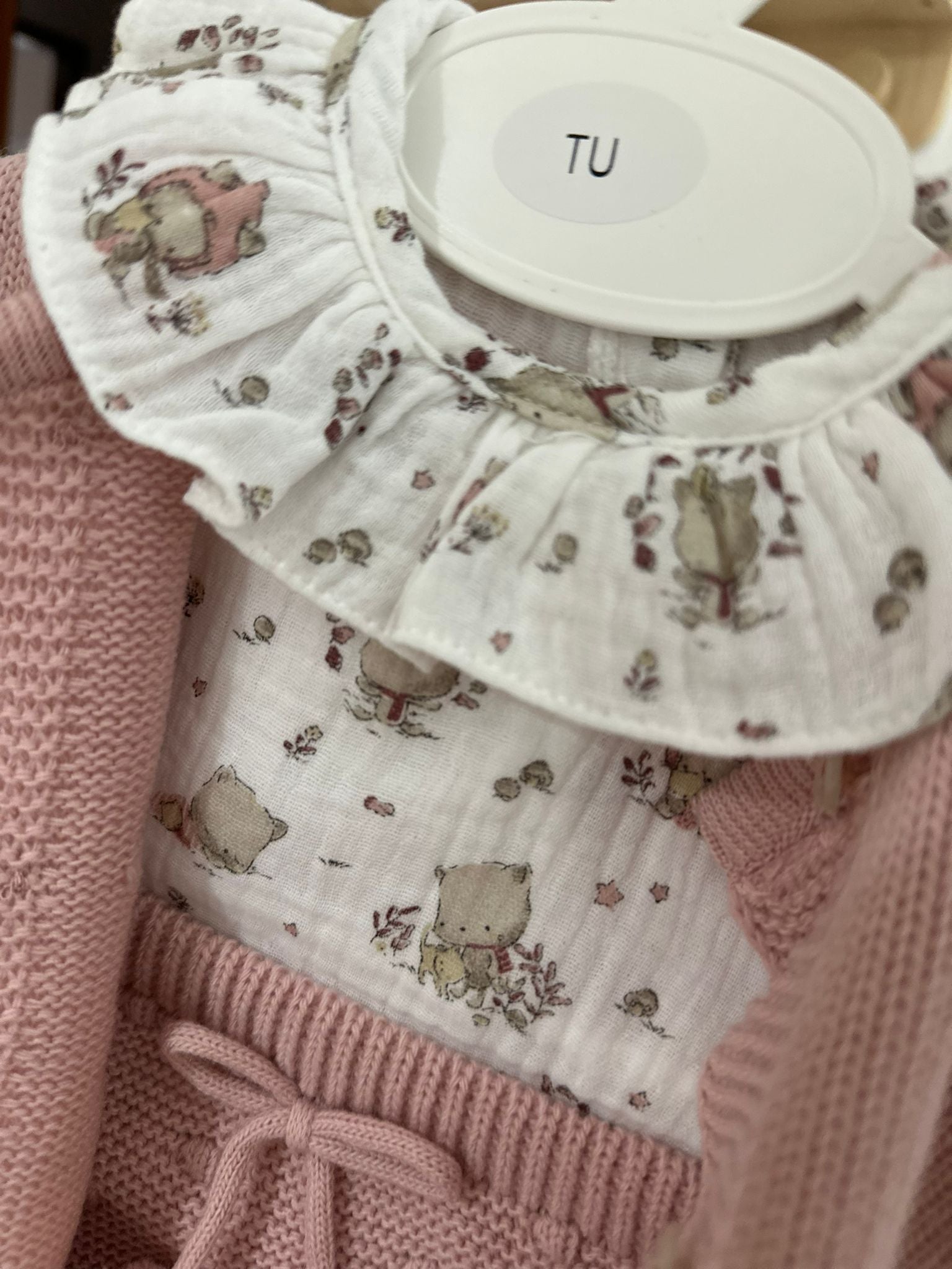 Conjunto Tapa Fraldas com Blusa e Casaco de Malha Ursinhos Rosa Velho