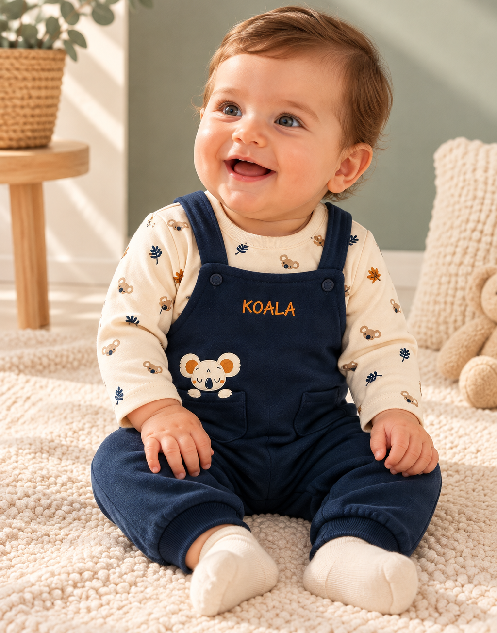 Jardineiras com Camisola de Algodão Koala Marinho