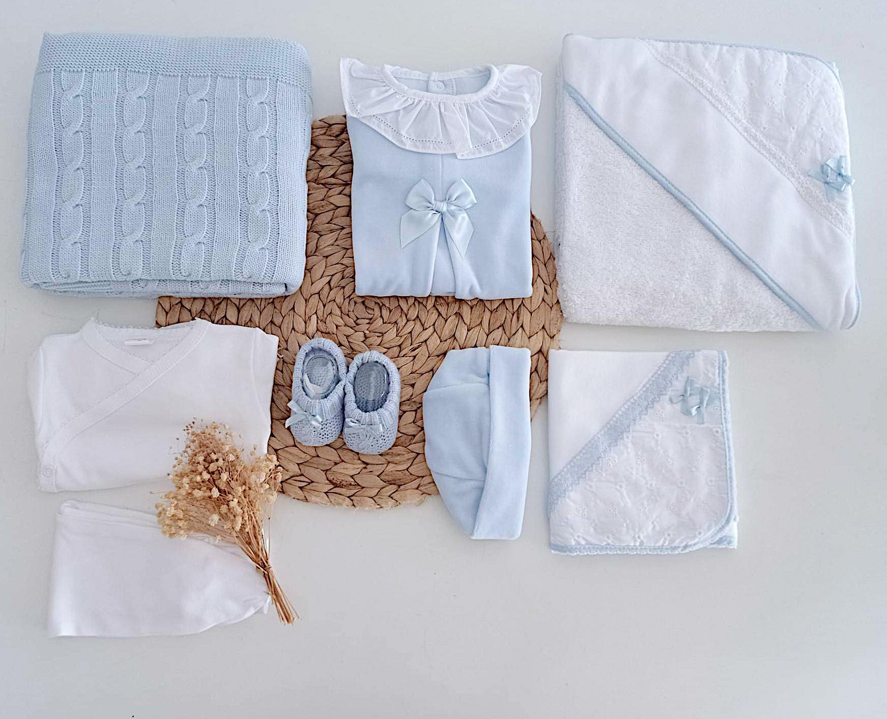 Kit de Maternidade Veludo Laço Azul com Gola