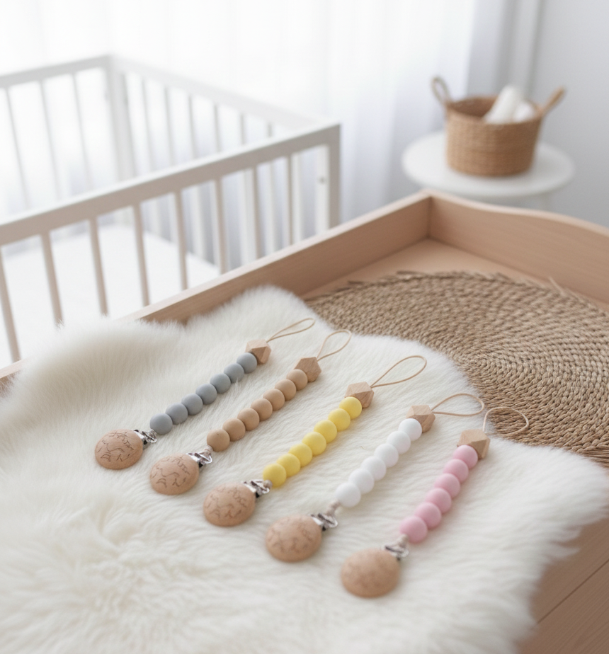 Porta Chupeta Bolas e Madeira